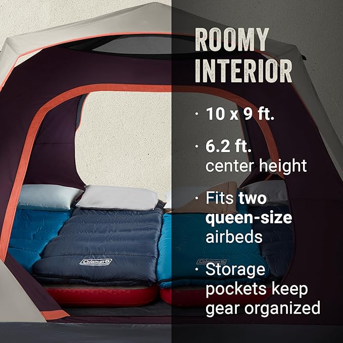 Coleman Skylodge Instant Tent with Rainfly 4/6/8 Person Family Tent Sets Up in a Minute Includes Pre-Attached Poles &amp Carry Bag Made of PFAS-Free Materials