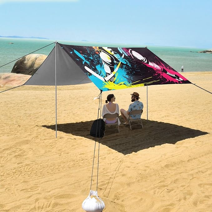 Camping Sun Shelters Colorful Hockey Player Beach Canopy 126 * 110.2in