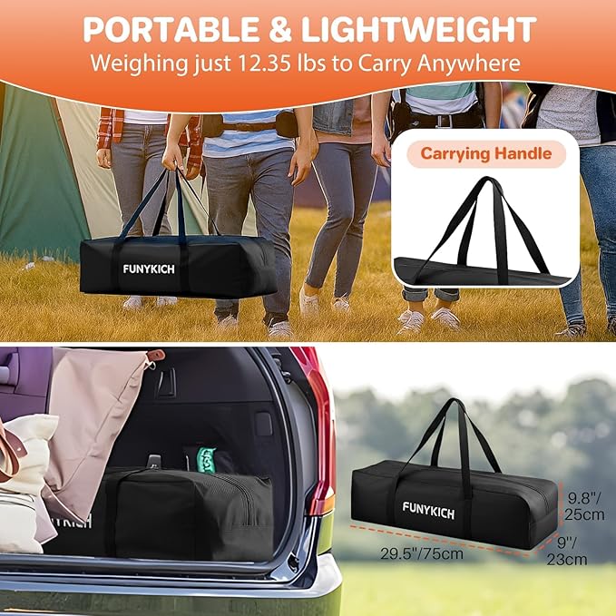 FUNYKICH Folding Camping Table(L39.4''xW19.7'') Aluminum Roll-up Portable Picnic Table with 2 Adjustable Height Large Storage and Carrying Bag for Picnic Camping BBQ Party Backyard Beach