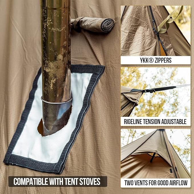 OneTigris ROCDOMUS Hot Tent with Stove Jack 3000mm Waterproof Versatile Lightweight Hammock Tent for Camping Hiking Backpacking Bushcraft Car Trips