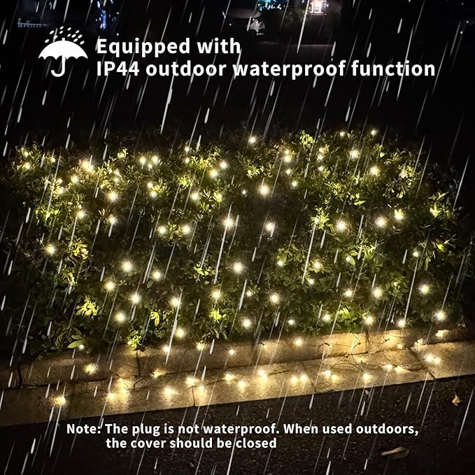LED Christmas Net Lights Outdoor UL Certified 144LED 6ftx6ft Green Wire Connectable Waterproof Mesh Light for Christmas Party Yard Shrubs and Bushes Decorations (Warm White)