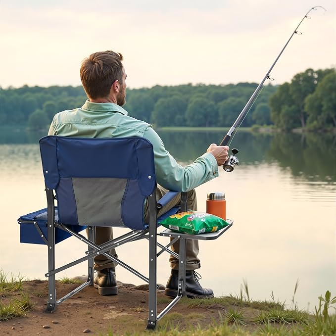 Folding Camping Chair Heavy Duty Chairs for Adult Directors Chair Folding Beach Chair Oversized Portable Camping Chair with Side Table and Cooler 400lbs Capacity for Beach Fishing Trip Picnic