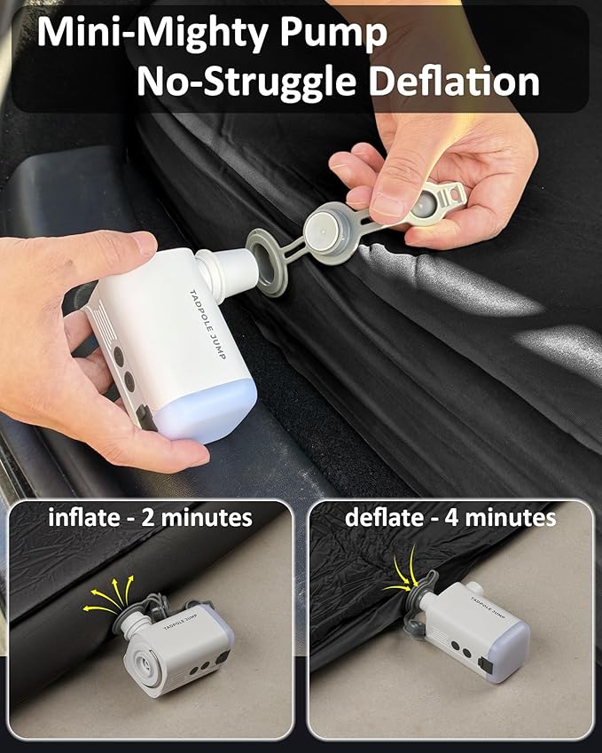 for Tesla Model Y Mattress Memory Foam 4 inch Comfortable SUV Sleeping Pad with Powerful Air Pump Inflatable Car Bed for Camping &amp Road Trips (Black+Gray)