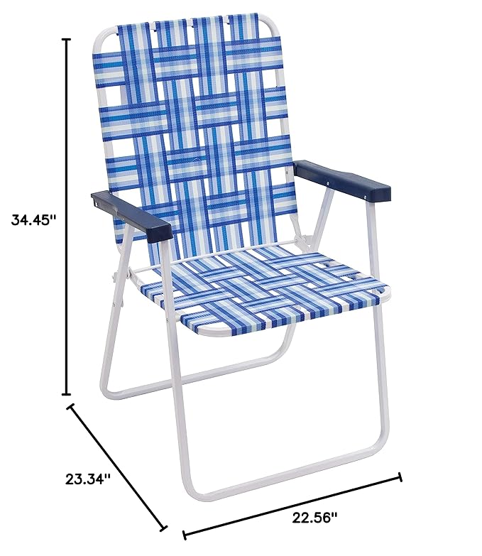 Rio Brands 16 Extended Height and Seat Back Folding Web Lawn Chair Blue/White