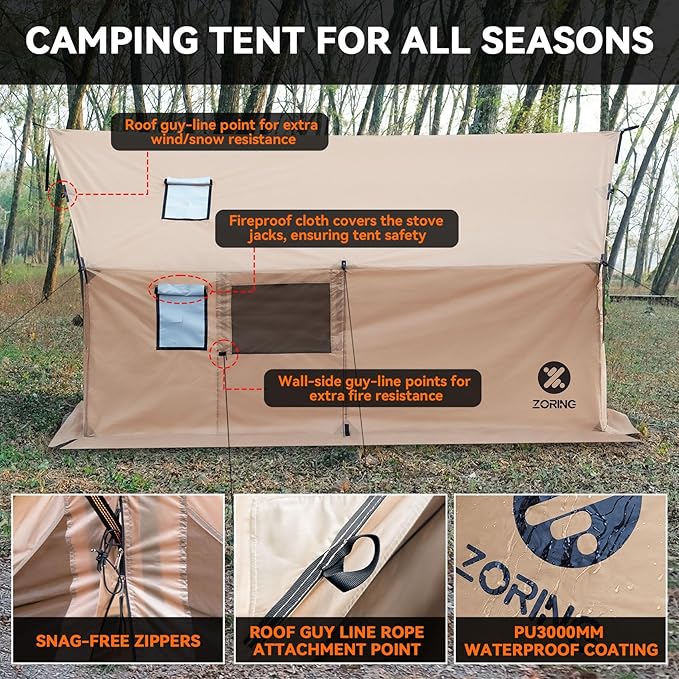 Hammock Hot Tent with Stove Jack - 4 Season Winter Tent with Snow Skirt PU3000mm Waterproof Cold Weather Wall Shelter with Big Mesh Door/Windows for Backpacking Camping Hiking (No Poles)