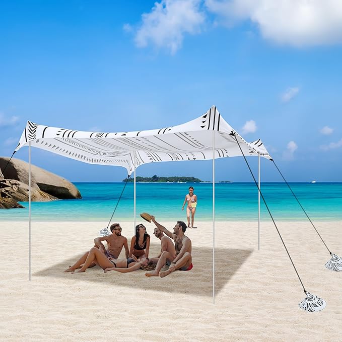 Beach Tent Beach Canopy Sun Shade UPF 50+ Portable 10×10 FT Camping Sun Shelter with Sandbags Poles Ground Pegs and Anti-Wind Ropes Easy Setup for Outdoor Backyard Picnics Fishing