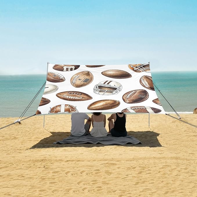 Football Brown Helmet Tile Pattern Camping Sun Shelter Beach Tent Portable Beach Sun Shade Outdoor Canopy for Camping Trips Fishing Picnic
