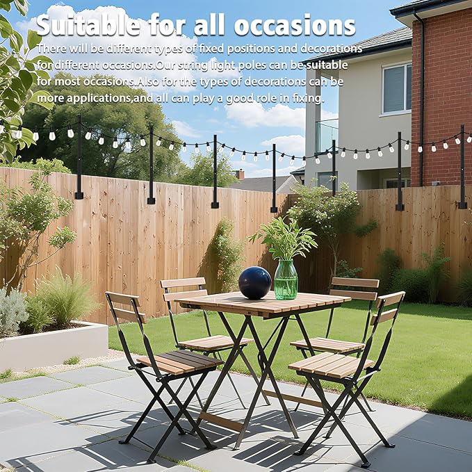 AILBTON 2.6Ft String Light Poles 10 PackLight Poles for Outside LightsOutdoor with Fence Brackets Hanging LightsMetal Stand Deck Patio Backyard