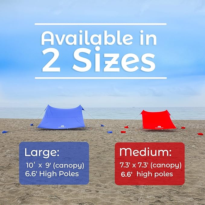 Red Suricata Premium Multi-Terrain Beach Tent &amp Beach Canopy in Backpack UPF50 Sun Beach Shade Pop Up Camping &amp Picnic Sunshade with 4 Poles 4 Pole Anchors &amp 4 Tent Screws Sun Shelter