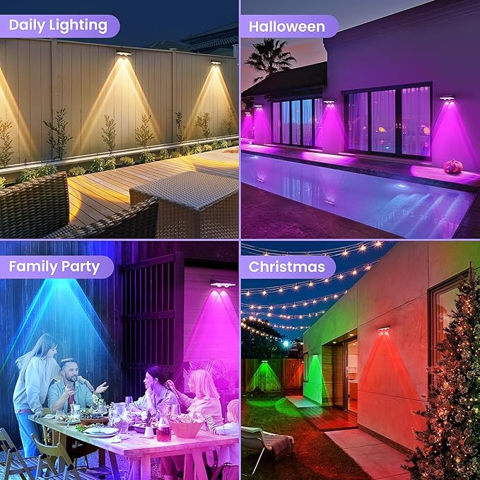 Solar Fence Lights Outdoor 8 Pack - 8 Modes (RGB Cycle/Fixed) Fence Lights Solar Powered for Outside IP65 Waterproof Deck Lighting for Wall Step Patio Pathway Stairs