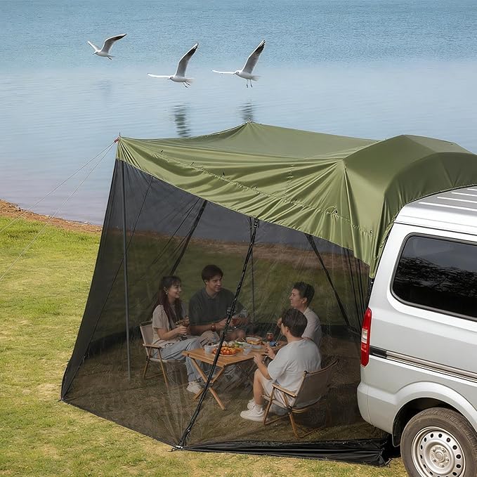 SUV Tent - Mesh/PU Waterproof Sun Protection Canopy126x78x76.7 Inch Windproof Portable SUV Tailgate Tent Vehicle Rear Hiking Traveling