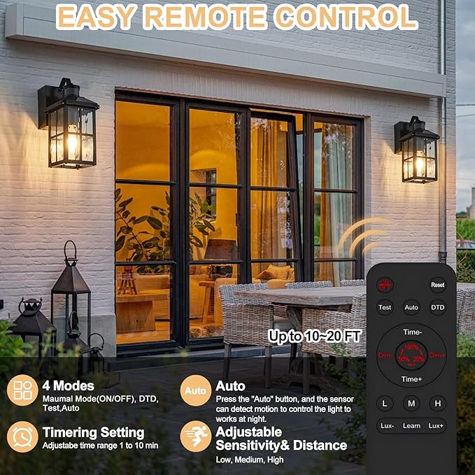 Porch Lights with GFCI Outlet with RemoteDusk to Dawn Motion Sensor Outdoor Light Upgraded 4 Lighting Modes Exterior Fixture Waterproof Outside Lights for House Patio Garage