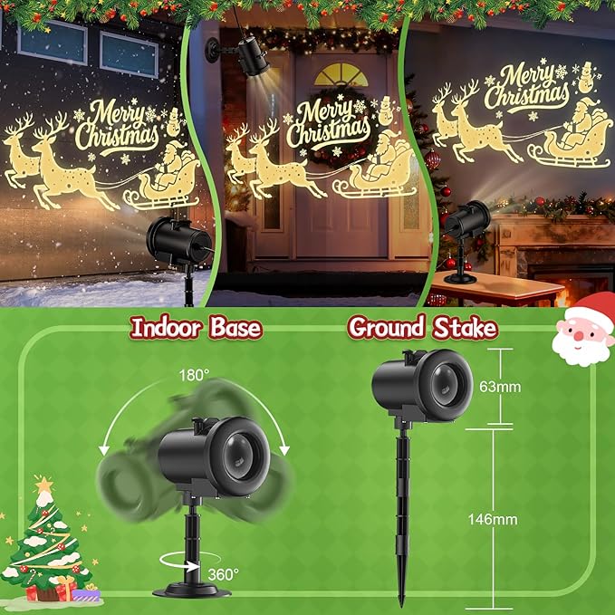 12 in 1 Christmas Projector Lights Outdoor 3D Dynamic Santa Sleigh/Nativity/Green Monster/Ghost/Spider/Bat Christmas DecorNight Lights for Party Home Window Wall Holiday Decor