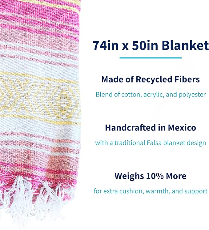 La Montana Mexican Blankets and Throws 4 Pack 74x50 - Made in Mexico Lightweight Yoga Blanket for Schools Studios Outdoors Camping Picnic Decor - Machine Washable Coral/Melon/Yellow/White