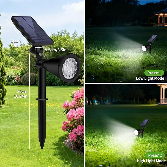 Solar Spot Lights Outdoor Waterproof 18 LED Solar Powered Landscape Lighting Low Voltage Auto On/Off for Garden Yard Tree Flag Wall Pathway 4 Pack
