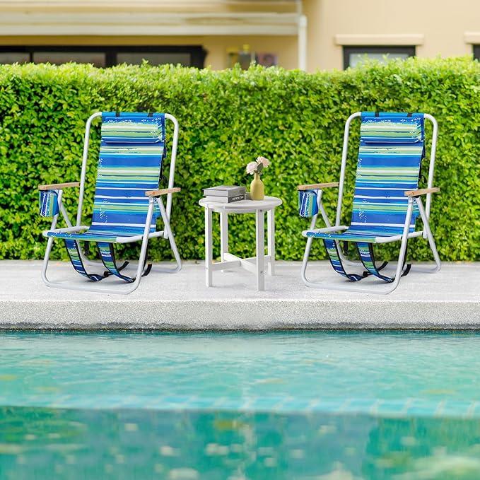 2 Pack Outdoor Beach Portable Lawn ChairPortable Lightweight Folding Chair for AdultsFolding Beach ChairPortable Backpack Foldable Camping Chairwith Cup Holderfor Patio Pool Yard Garden (Blue)