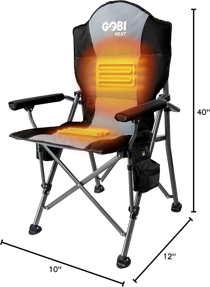 Gobi Heat - Terrain Portable Heated Camping Chair - Outdoor Folding Chair with Heated Filling - Winter Camping Essential - 3 Heat Settings (Slate)