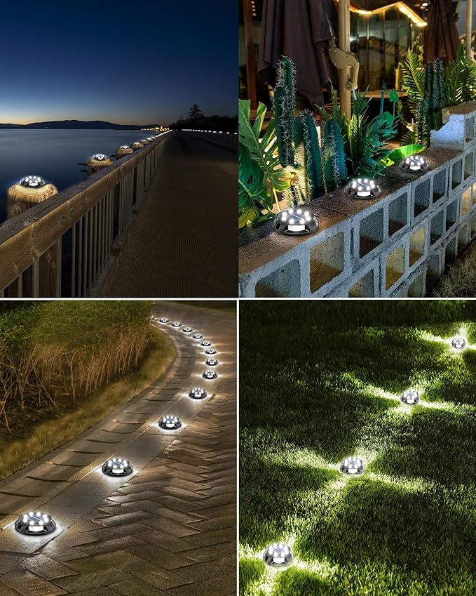 Biling Solar Outdoor Lights Walkway Lights 12 Packs Bright Solar Ground Lights Uplight Sidelight Waterproof for Yard Walkway Garden Poolside (White)
