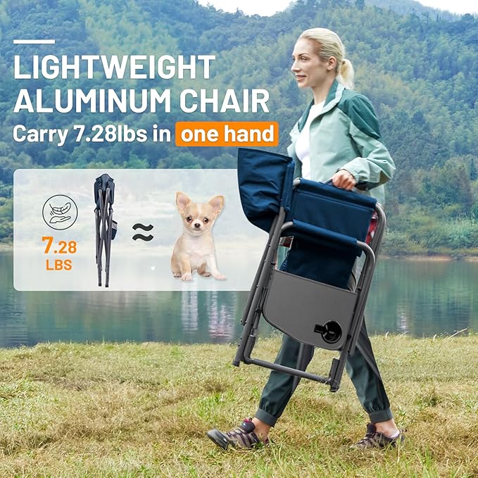 Timber Ridge Aluminum Oversized Camping Chair Lightweight Portable Directors Chair with Side Table Detachable Side Pocket for Outdoor Camping Lawn Picnic Support 400lbs Blue
