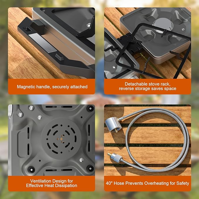 27000 BTUs 2 Burner Camping Stove with Windshield Portable Propane Burner Camp Stove with Adjustable Burners &ampCarring Bag Camping Essentials for Tailgating BBQ