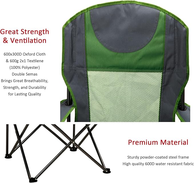 SUNNYFEEL Folding Oversized Camping Chair Padded Portable Lawn Chairs for Adults Heavy Duty 300 LBS Folding Camp Quad Chair High Back with Cup HolderArmrest for PicnicBeachSports