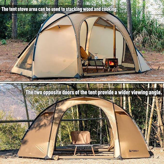 POMOLY Dome Tent Freestanding Camping Hot Tent Barracuda 2 Portable Wood Stove Tents for 1-2 Person Backpacking Hiking