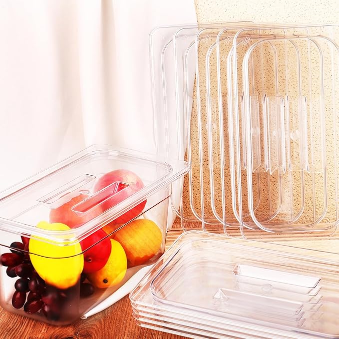 10 Pcs 1/3 Size Clear Food Pan Lids Polycarbonate Universal Handled Hotel Pan Cover Table Catering Plastic Food Pan Lid with Handle Restaurant Commercial Pan Covers for Food Fruits Vegetables