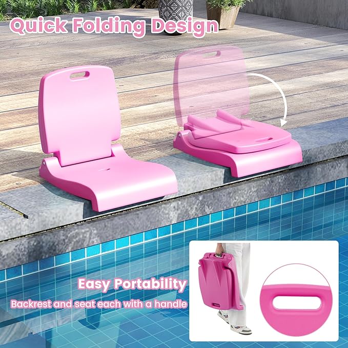 Goplus Poolside Chair for Edge of Pool Foldable Portable Flip Seat w/Back Support &amp 2 Handles Lightweight Outdoor Camping Chair for Stadium Tailgating Fishing Boats Beach (Pink 1 Pack)