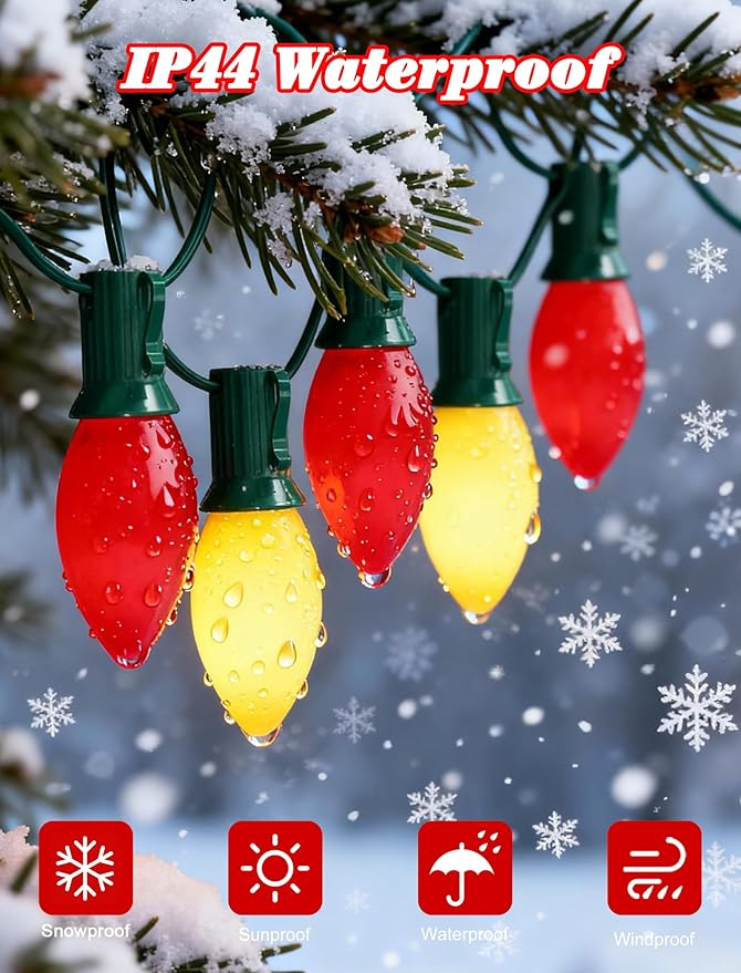 Red and White LED Christmas Lights25FT Vintage C9 Red White Christmas Lights Outdoor with 26 LED BulbsCommercial Extendable Xmas Light for Roofline Patio Holiday Party Backyard Xmas Decor