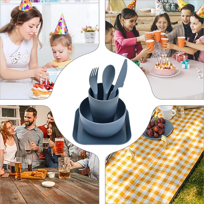 Camping Utensils Camping MessKit Reusable 4-Piece Tableware Set Flatware Cutlery Set for Travel Camping Picnic Outdoor Camping Gear Include KnifeSpoonFork Cutlery SetCupBowlPlate
