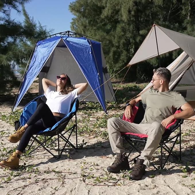 KingCamp Oversized Saucer Round Camping Chair Portable Padded Outdoor Folding Chair for Adult with Cup Holder Back Pocket Carry Bag Support Up to 300lbs Blue