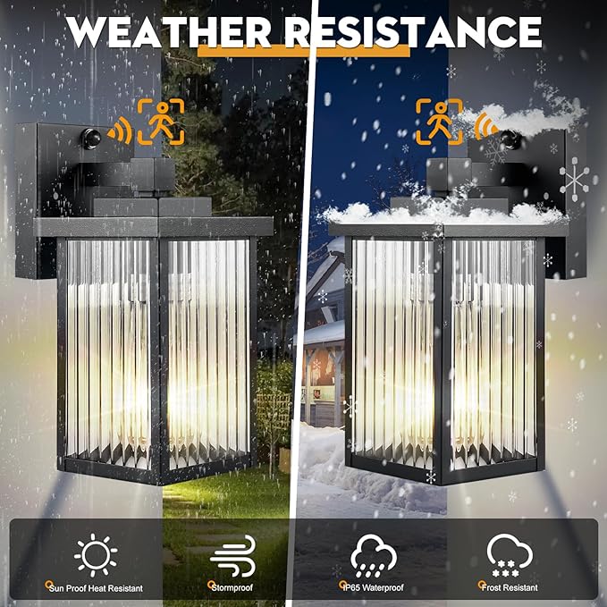 2 Pack Outdoor Motion Sensor Lights Dusk to Dawn Outdoor Wall Light Fixtures Waterproof Exterior Lighting for Front Porch Garage Entryway Yard House (Black)