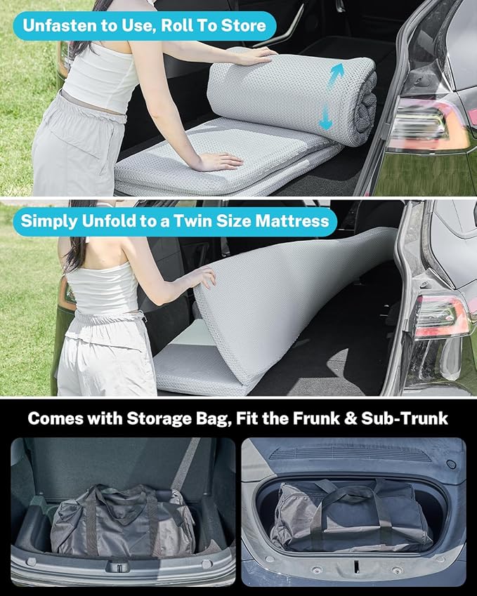 Gonex Foam Mattress for Tesla Model Y 3 2 Foam Car Camping Mattress with Washable Mesh Cover for Superior Support Foldable with Storage Bag Fits Frunk Trunk Portable for Road Trips 75 x 44.5