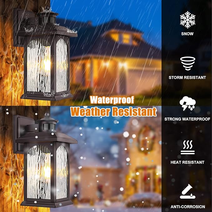 2 Packs Motion Sensor Outdoor Lights - Brown Dusk to Dawn Outdoor Lighting Oil Rubbed Bronze Exterior Light Fixtures Waterproof Porch Lights Wall Sconce for House Garage Entryway Anti-Rust