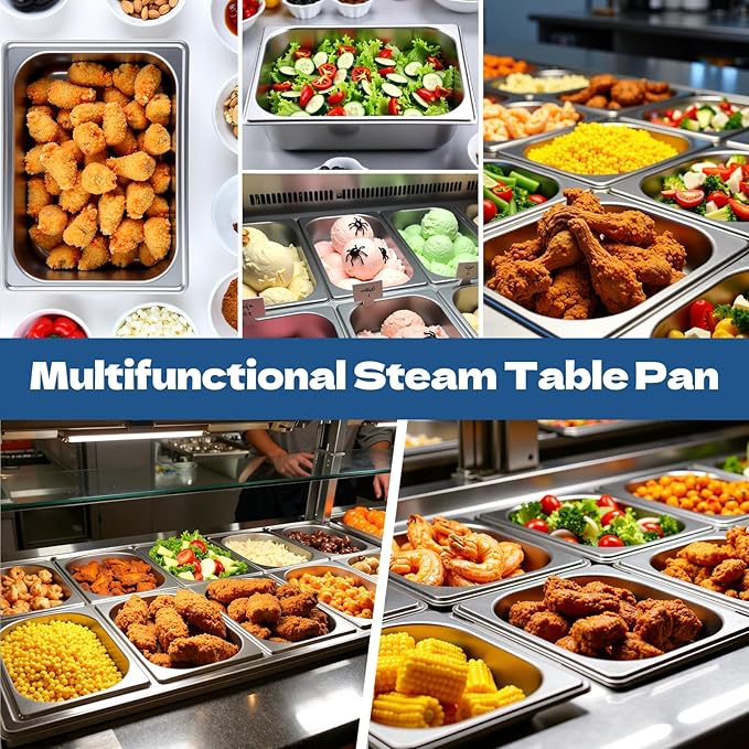 6 Pack Hotel Pans Half Size 1/2 Size 2.5 Inch Deep Stainless Steel Steam Table Pan Catering Food Storage Metal Pan Metal Food Pans for Home Party Hotel Buffet Restaurant