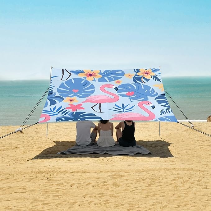 Flamingo Leaves Camping Sun Shelter Beach Tent Portable Beach Sun Shade Outdoor Canopy for Camping Trips Fishing Picnic