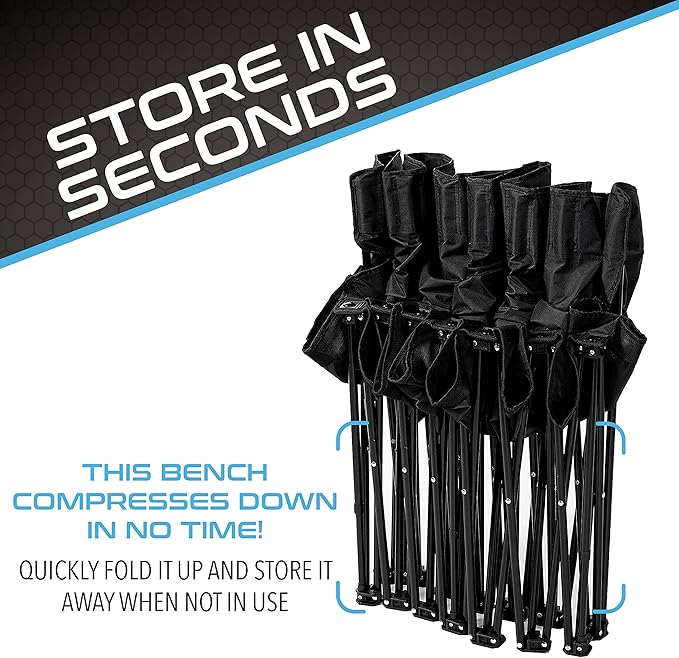 Franklin Sports Sideline Team Bench - Collapsible Sports Bench - Easy Assembly - Pop Up Black 6 Person