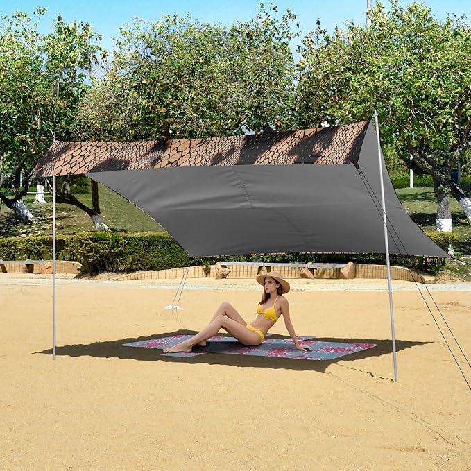 Beach Tent Sun Shelter Brown Snake Skin Lightweight &amp Easy Setup Beach Shade Canopy for Camping Fishing
