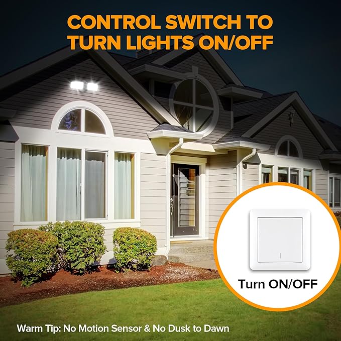 LUTEC 32W 3500LM Integrated Dual-Head LED Flood Light OutdoorSwitch Controlled LED Security Light5000K Wall Mount Exterior Flood LightP65 Waterproof for Garage Yard Patio-Black
