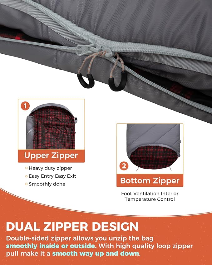 KingCamp Sleeping Bag for Adults Cold Weather &amp Warm Extra Wide Big &amp Tall XL Portable Waterproof Flannel Sleeping Bags Essentials Gear Accessories for Camping Backpacking Hiking Indoor &amp