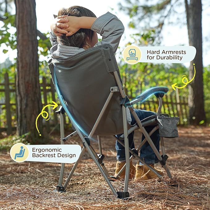Busy Bee Oversized Kids Camping Chair with Cup Holder High Back Toddler Chair Kids Folding Chair Perfect for Beach &amp Outdoor Supports 150 Lbs.
