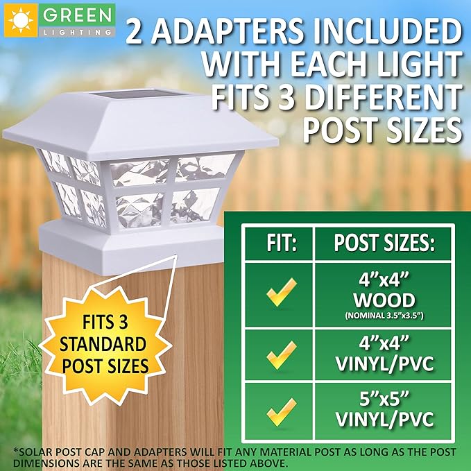 GreenLighting Evolve White Solar Post Cap Lights - 4x4 Post Caps and Outdoor Post Lights - Waterproof Solar Lights for Fence Posts - Solar Post Lights fit 4x4 5x5 Vinyl/PVC White 4 Pack
