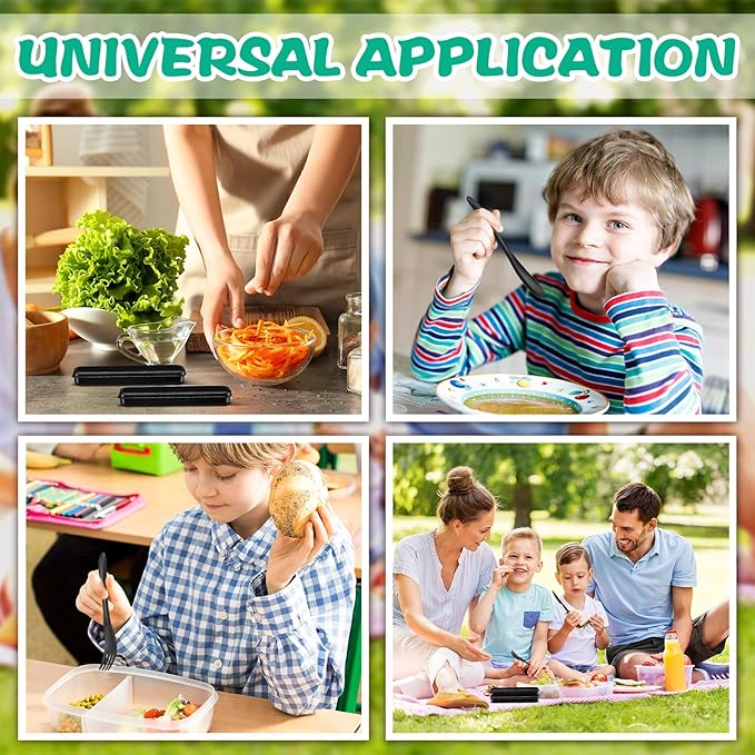 Jinei 50 Sets Reusable Travel Utensils Set with Case Wheat Straw Cutlery Portable Spoon Knife Forks Lunch Box Accessories Friendly Tableware for Kids Adults Camping Utensils (Black)