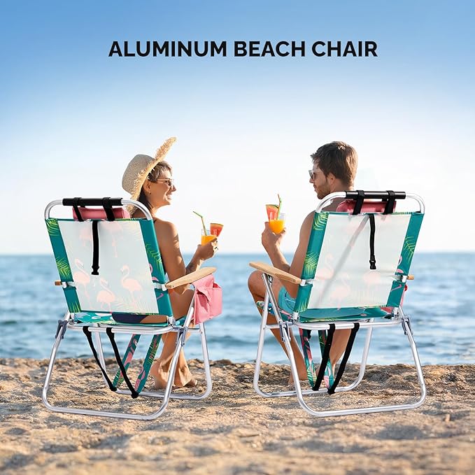 Bonnlo Lightweught 17 Backpack Beach Chair Tall Beach Chairs for Adults Portable with Adjustable Straps 3-Position Reclining Cup Holder High Beach Chairs for Beach