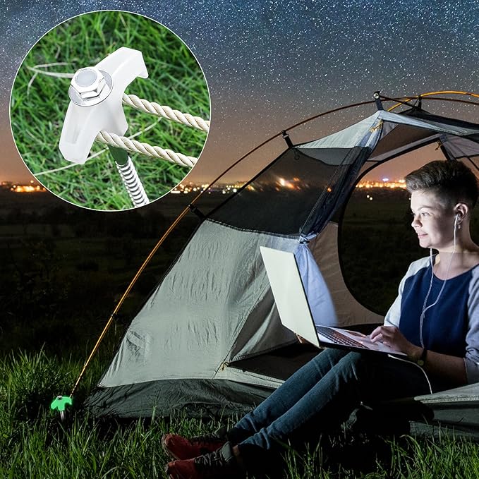 QWORK 8 Heavy Duty Screw in Tent Stakes Set - 20 Pack Tent Pegs Camping Stakes with Screwdriver | Glow in The Dark