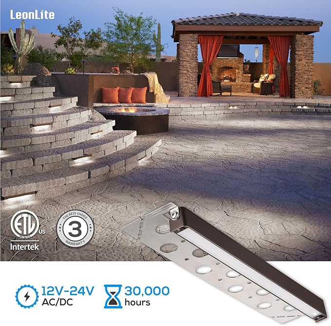 LEONLITE 8-Pack 12 Inch LED Hardscape Lighting Update Retaining Wall Lights LED Landscape Lighting 12-24V AC/DC Paver Light Low Voltage 3W/5W/7W Dimmable Outdoor Step Lights 5000K Daylight ETL