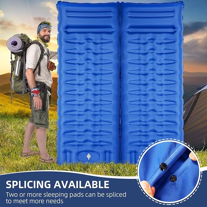 Sleeping Pad Ultralight Thicken Inflatable Sleeping Pad for Camping Built-in Pump Great for Camping Hiking Carry Bag Repair Kit Compact &amp Lightweight Air Mattress(Blue)