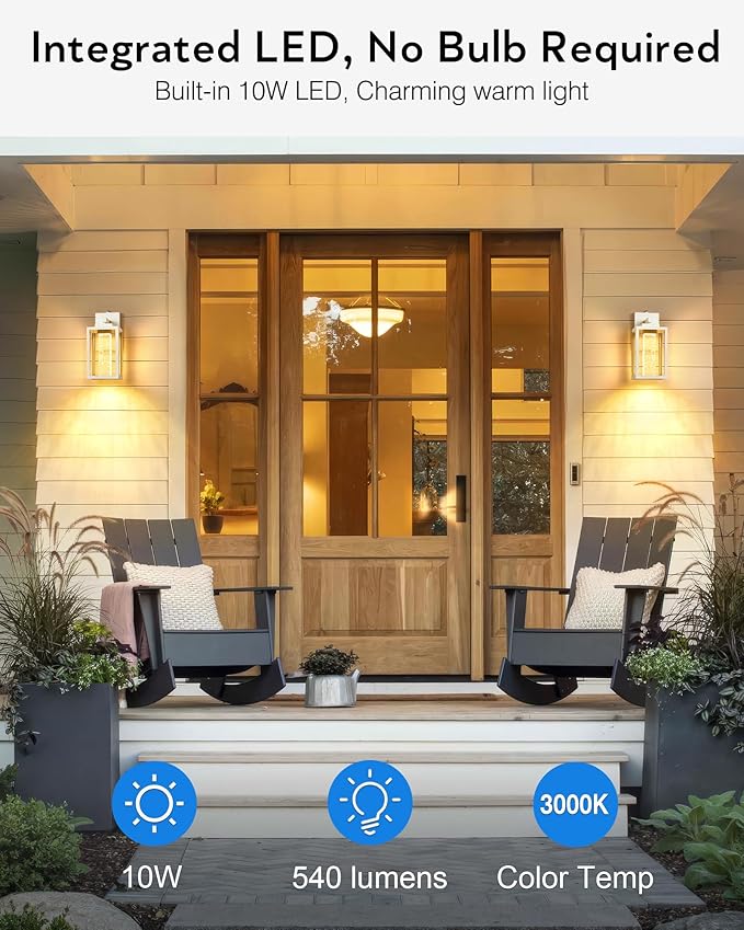 VIANIS White Exterior Lighting Fixtures Wall Mount for House 100% Aluminum Outdoor Sconces Wall Lighting for Garage with Integrated 10W LED Light Source Dusk to Dawn Coach Lights Outdoor Lantern