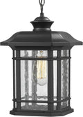 Emliviar Modern Exterior Pendant Light Lantern 14 Outdoor Hanging Light in Black Finish with Seeded Glass A2202110D1