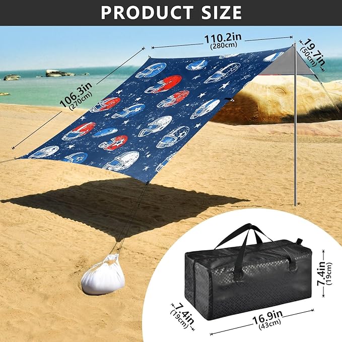 Football Helmet Blue Pattern Camping Sun Shelter Beach Tent Portable Beach Sun Shade Outdoor Canopy for Camping Trips Fishing Picnic
